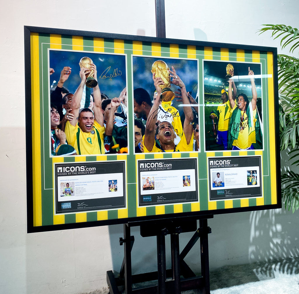 Ronaldo Nazario Adriano Ronaldinho Brazil World Cup Triple Signed Photo Framed Display