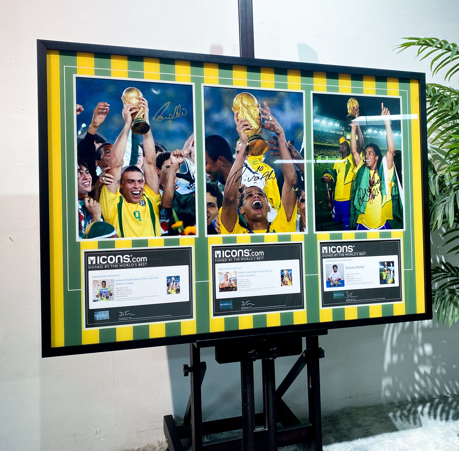 Ronaldo Nazario Adriano Ronaldinho Brazil World Cup Triple Signed Photo Framed Display