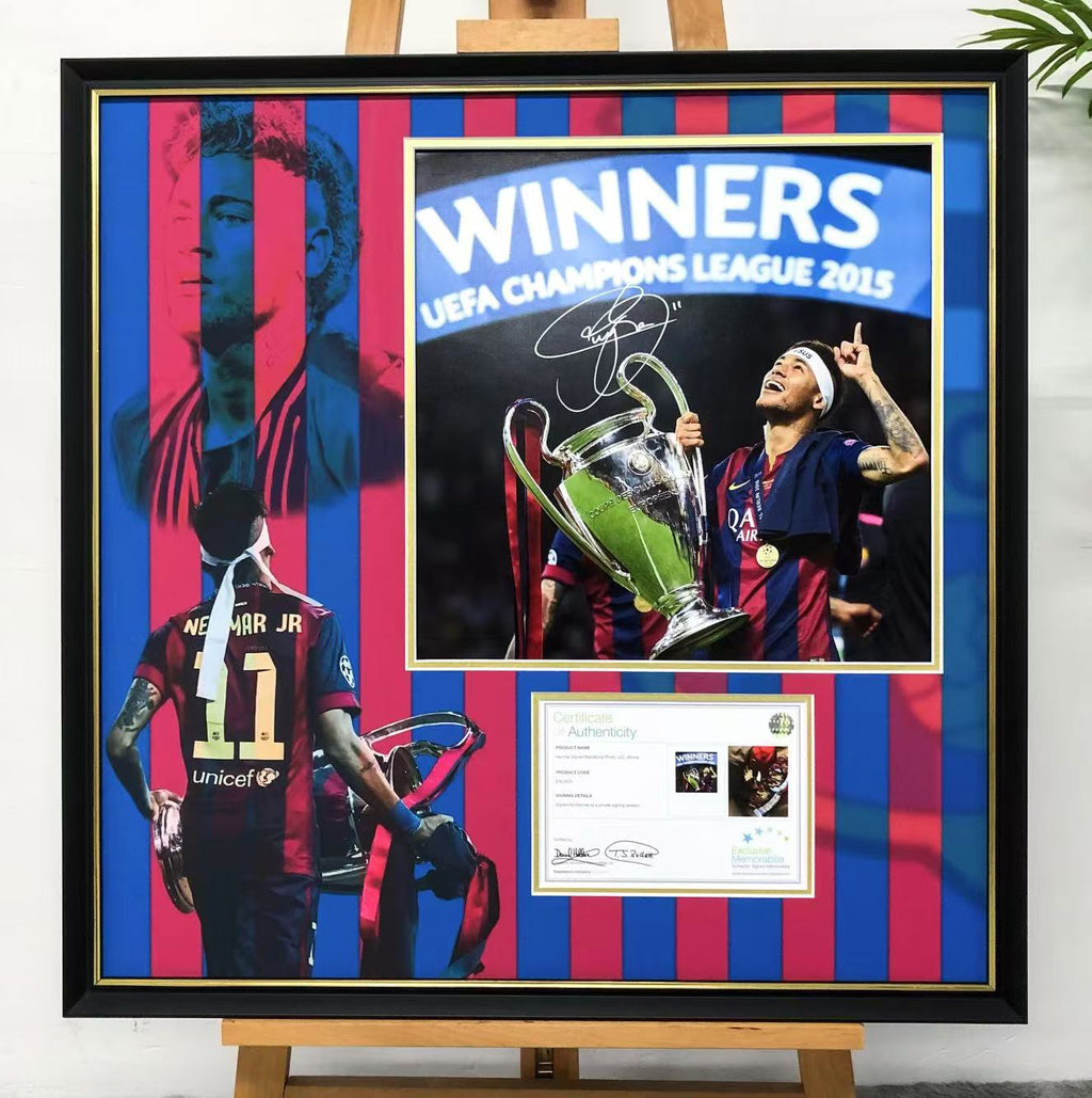 Neymar FC Barcelona Autographed Custom Framed Poster