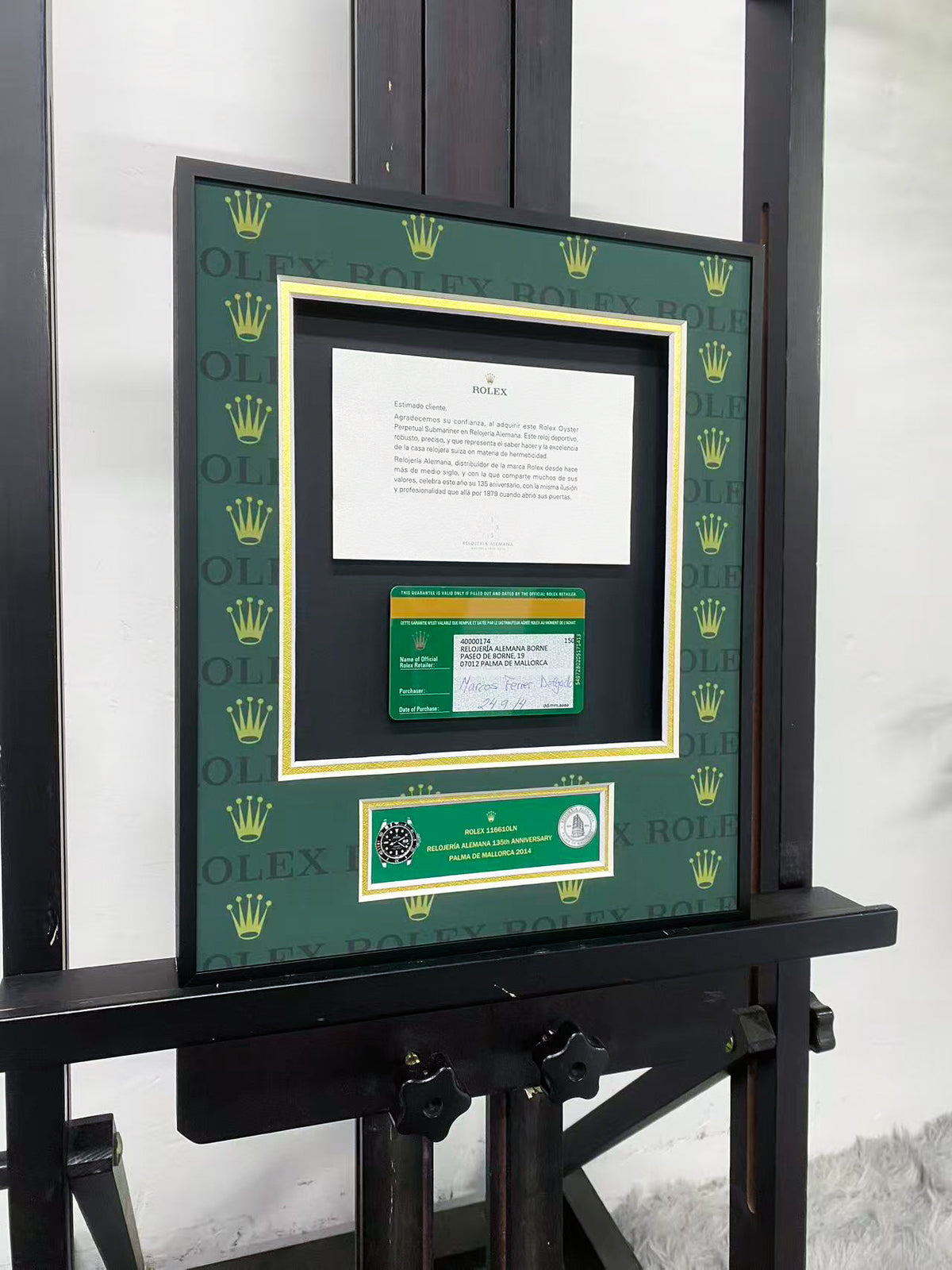 Rolex Submariner Warranty Card Letter Display Frame – 135th Anniversary