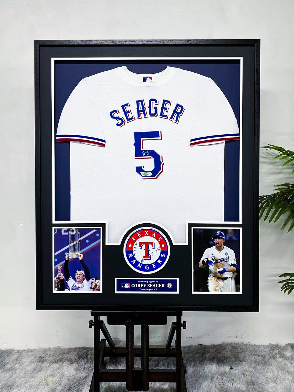 Corey Seager Signed Rangers Framed Jersey