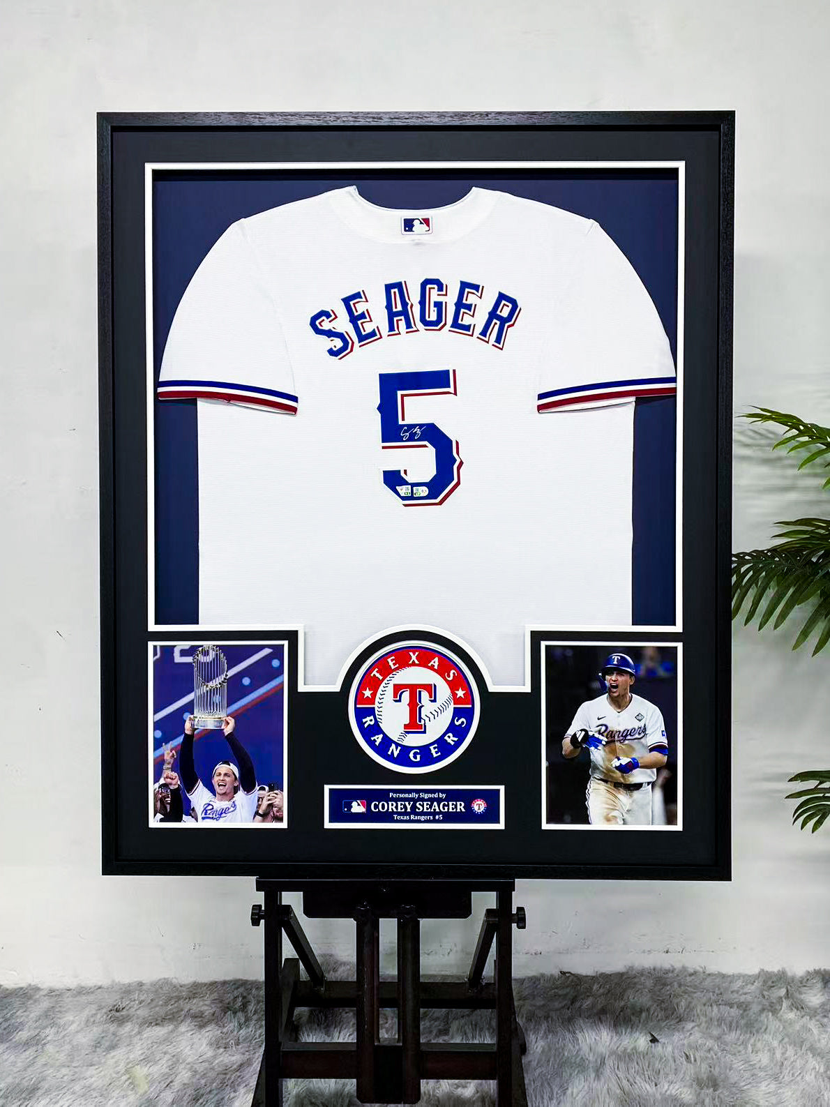 Corey Seager Signed Rangers Framed Jersey