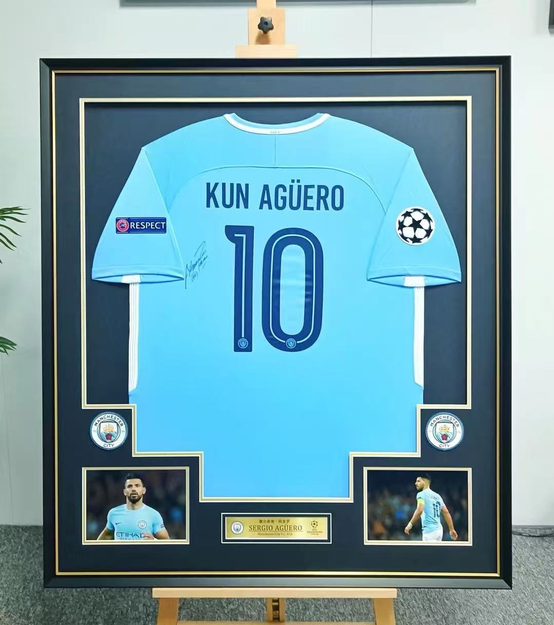 Kun Agüero Manchester City Autographed Custom Framed Jersey
