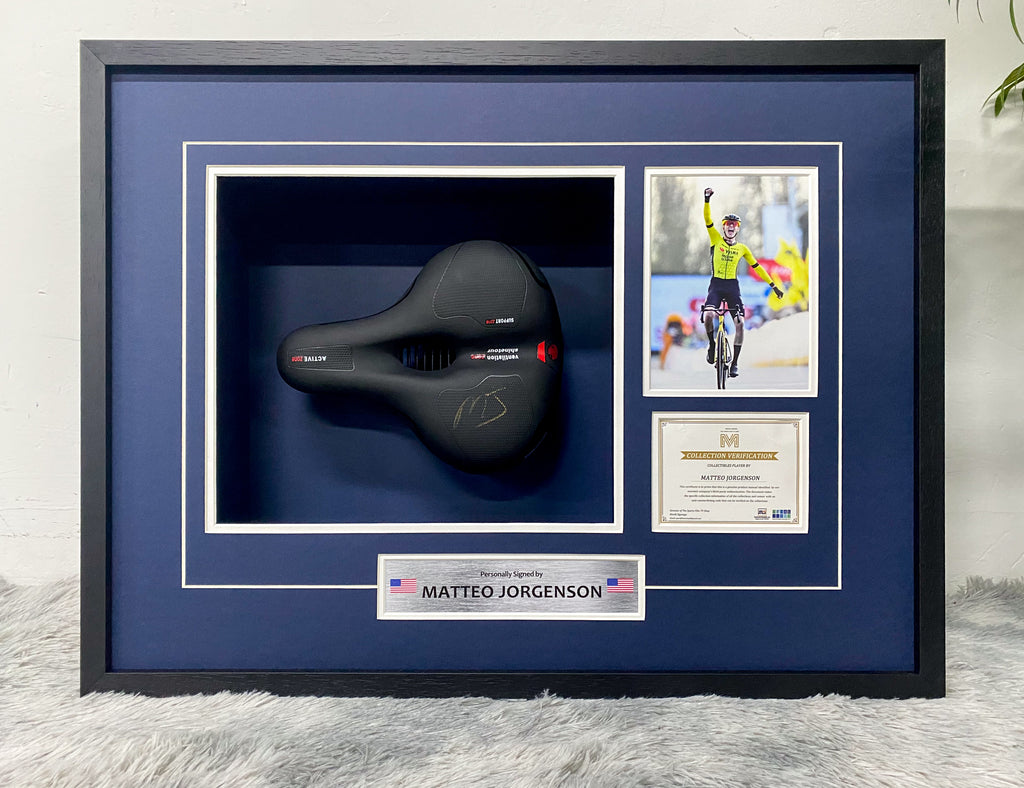 Matteo Jorgenson Hand Signed Bike Saddle Framed Display