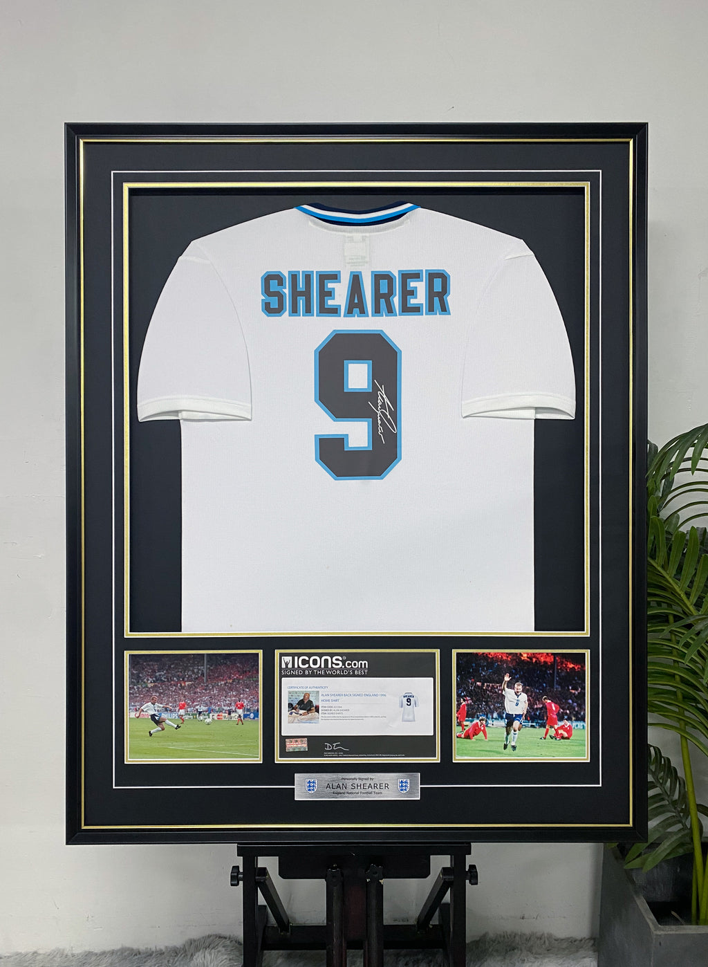 Alan Shearer England Autographed Retro Home Jersey Framing
