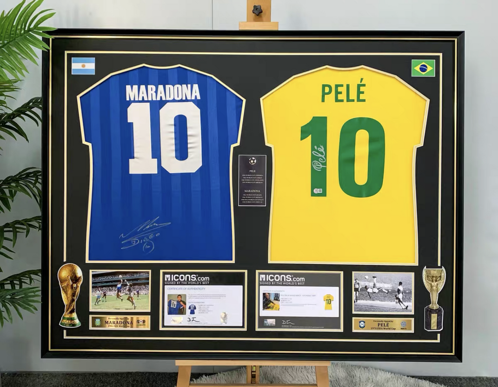 Pelé & Maradona Autographed Custom Framed Jersey