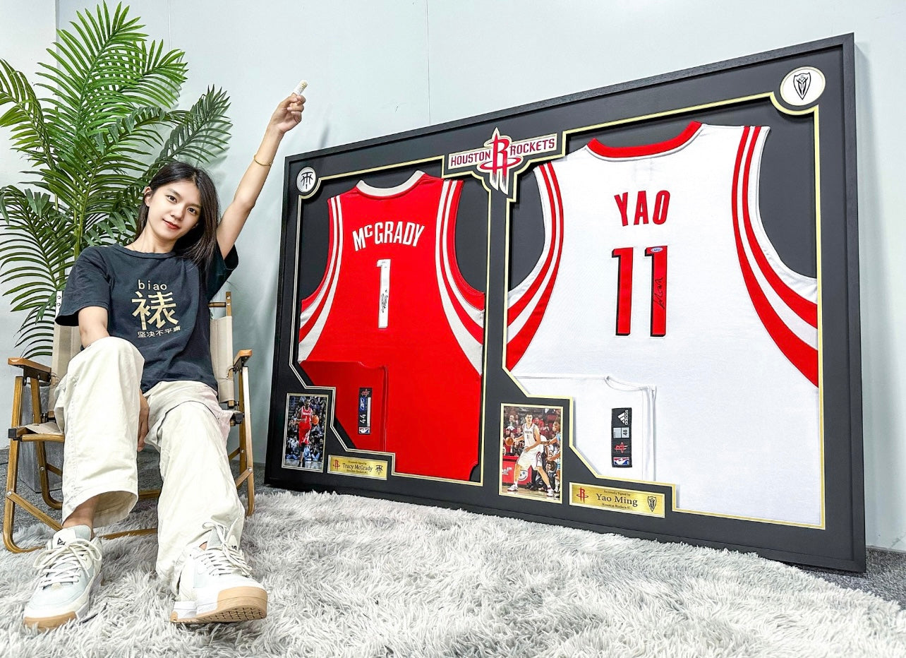 Tracy McGrady & Yao Ming Houston Rockets Autographed Custom Framed Jersey