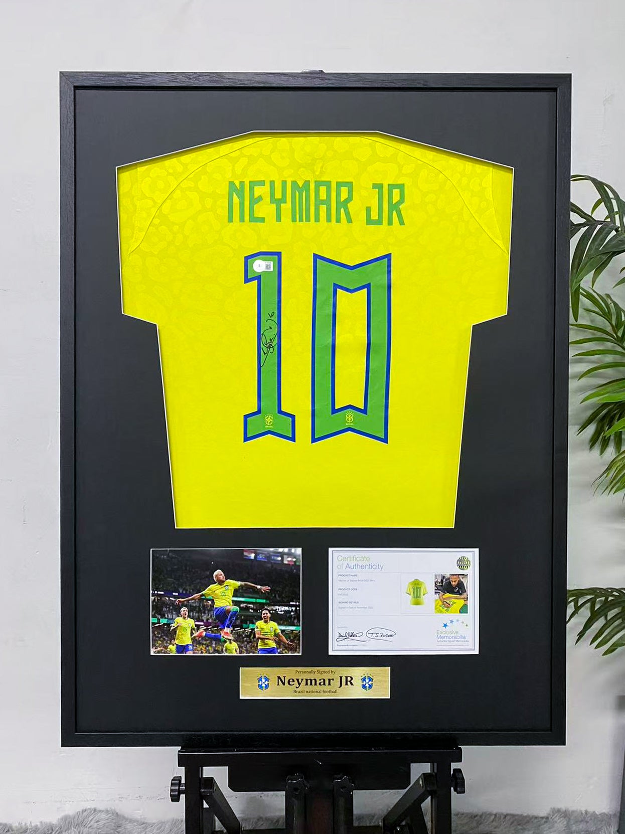 Neymar Jr Brazil Home Autographed Jersey Framing