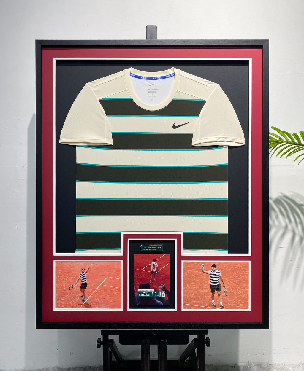 Jannik Sinner Nike Striped French Open Tennis Tee Framed Display