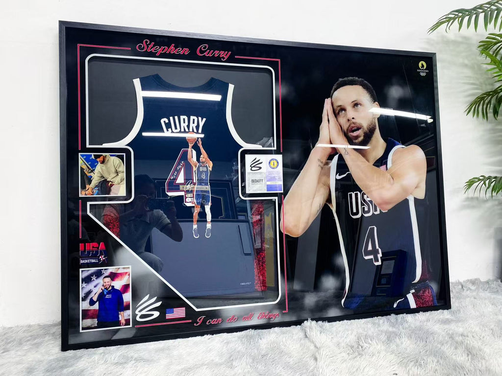 Stephen Curry USA Basketball 4 Signed Jersey Paris Olympics Display Frame