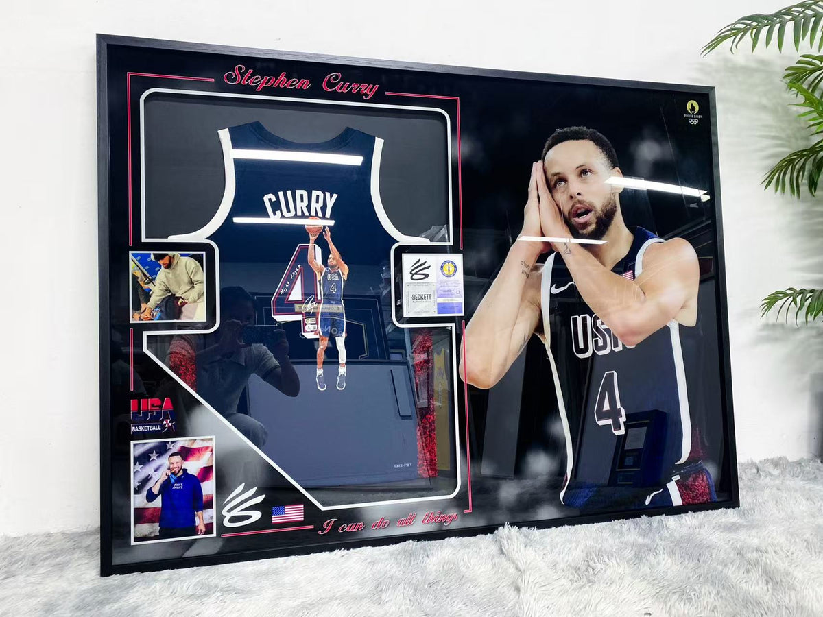 Stephen Curry USA Basketball 4 Signed Jersey Paris Olympics Display Frame