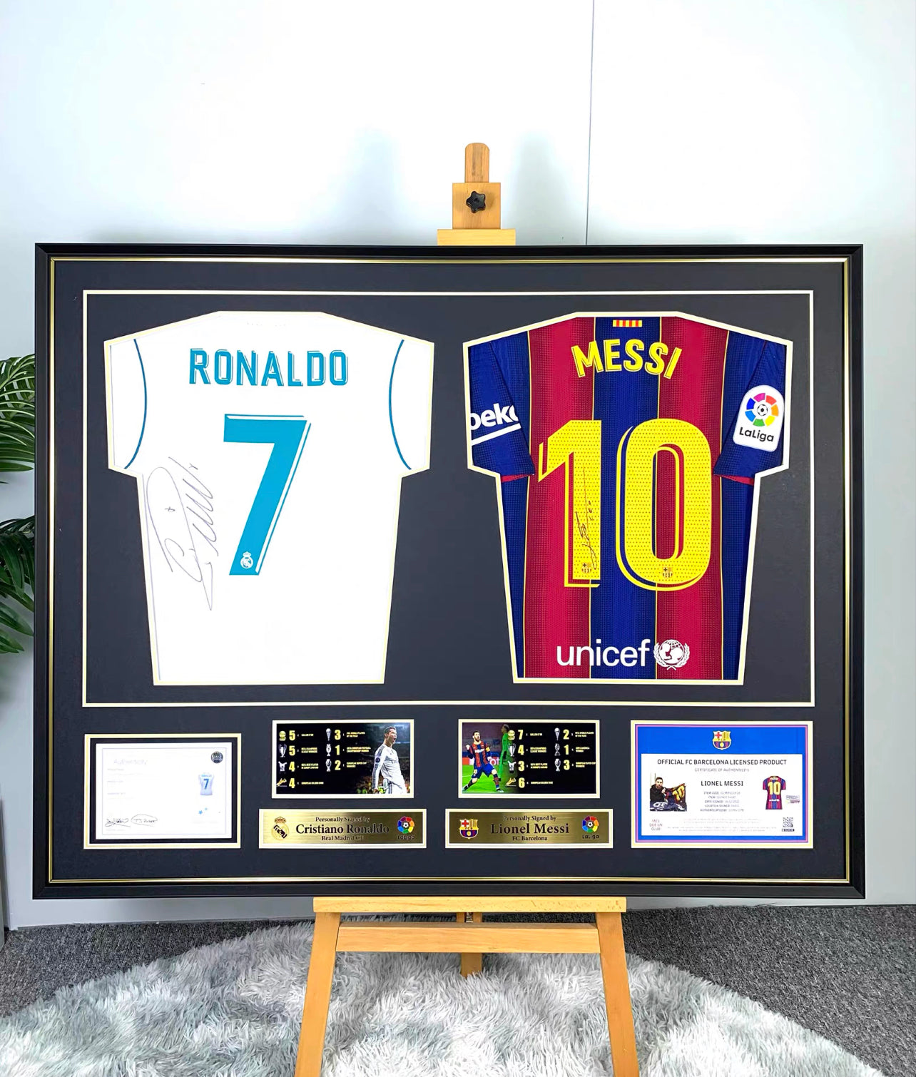 Messi & Cristiano Ronaldo Dual Player Autographed Custom Framed Jersey