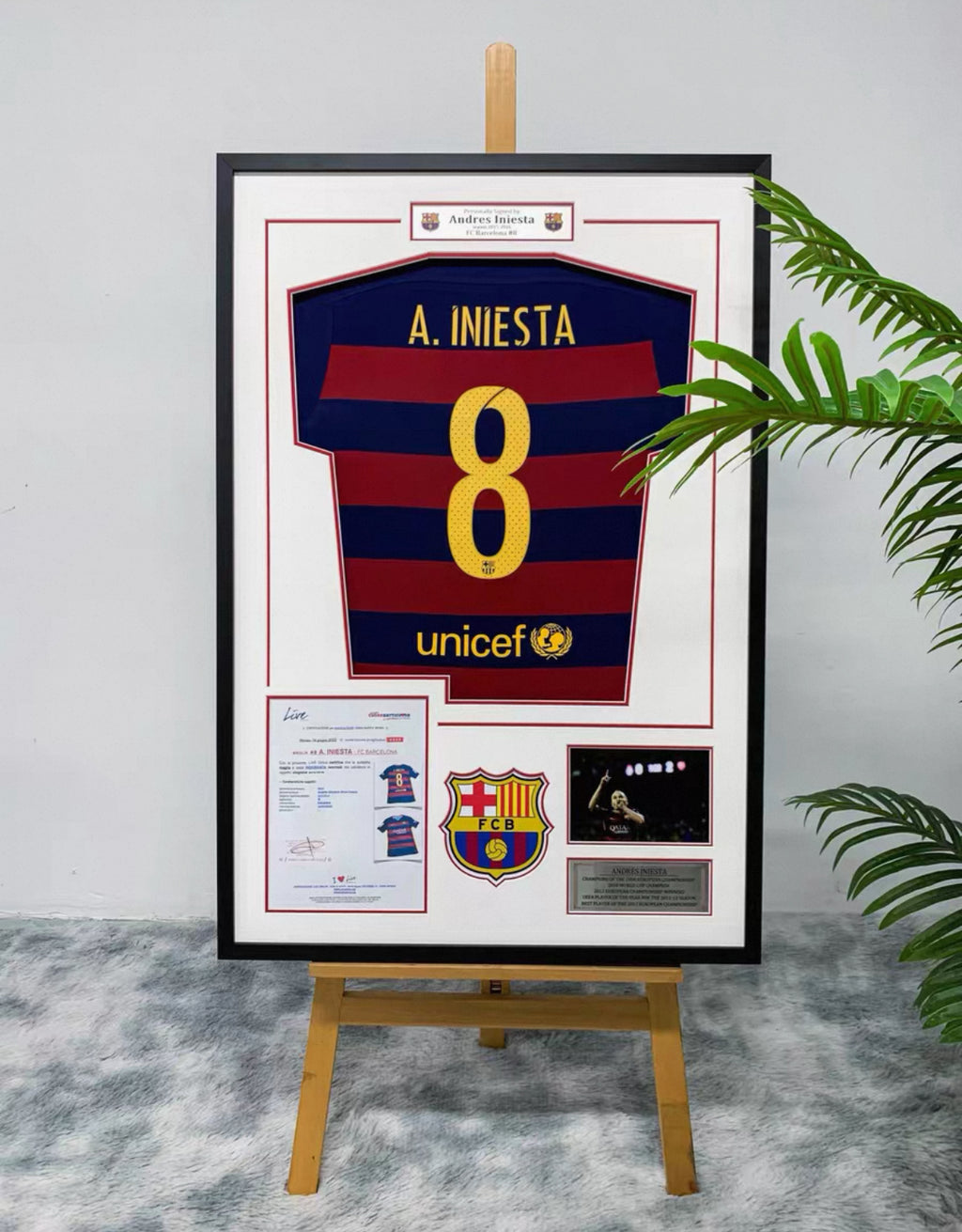 Andrés Iniesta FC Barcelona Autographed Custom Framed Jersey