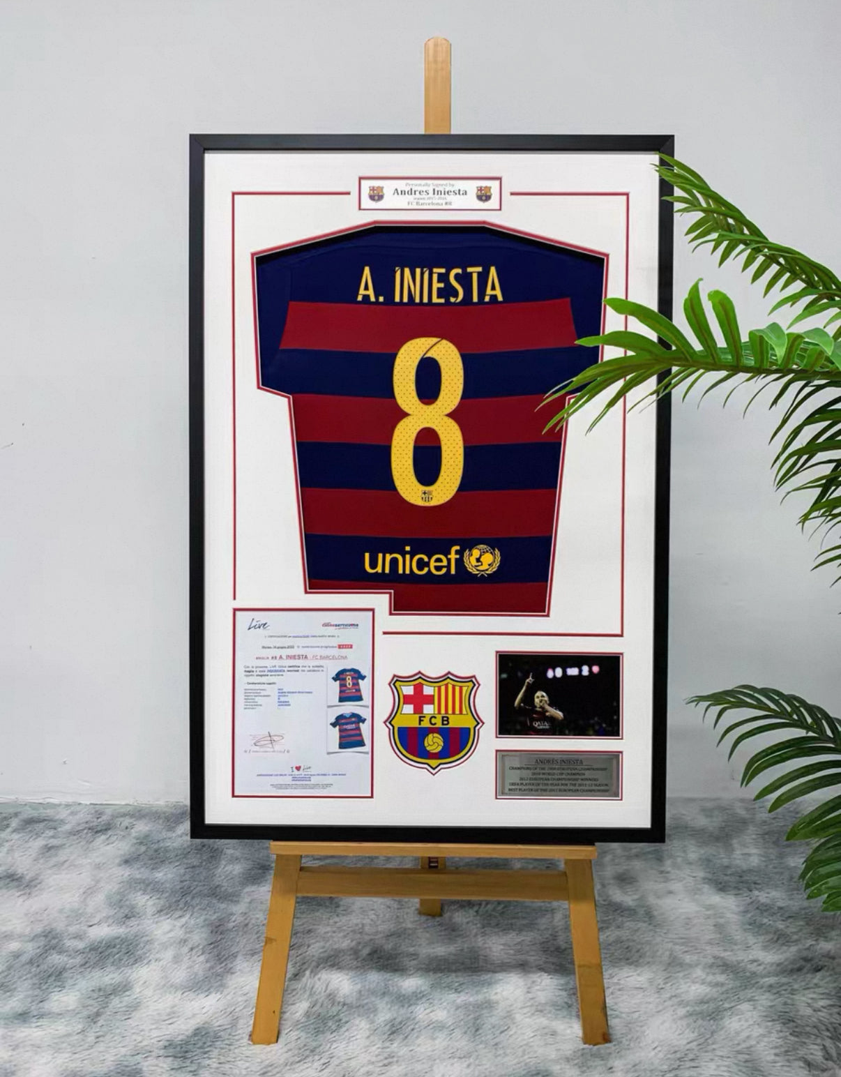 Andrés Iniesta FC Barcelona Autographed Custom Framed Jersey