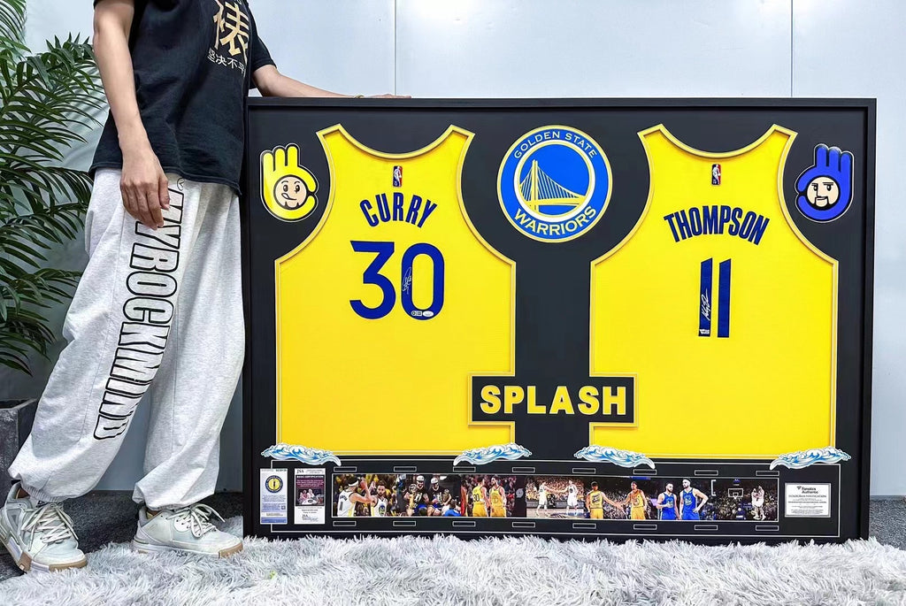 Stephen Curry & Klay Thompson Signed Custom Framed Jersey