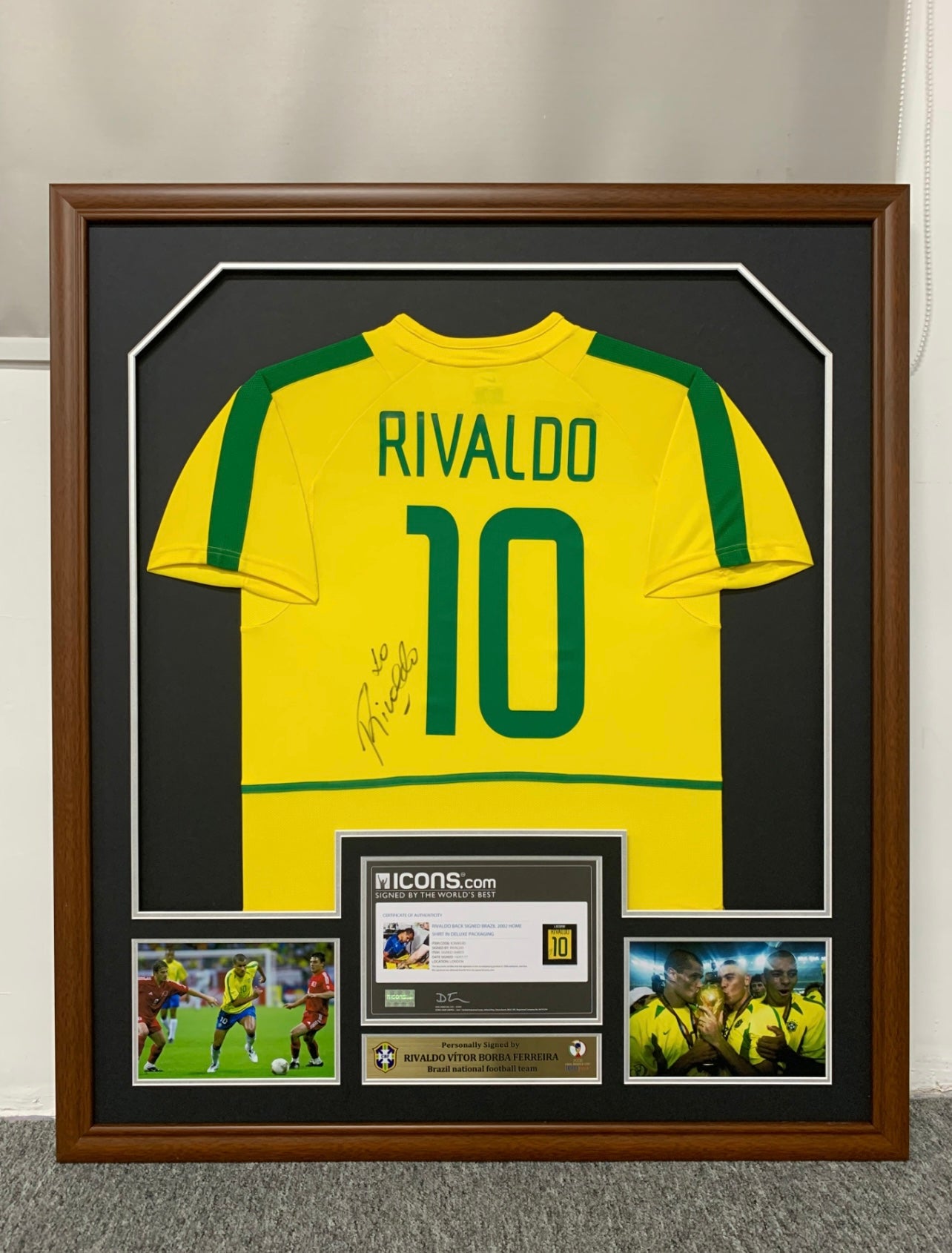 Rivaldo Ferreira Brazil National Team Autographed Custom Framed Jersey