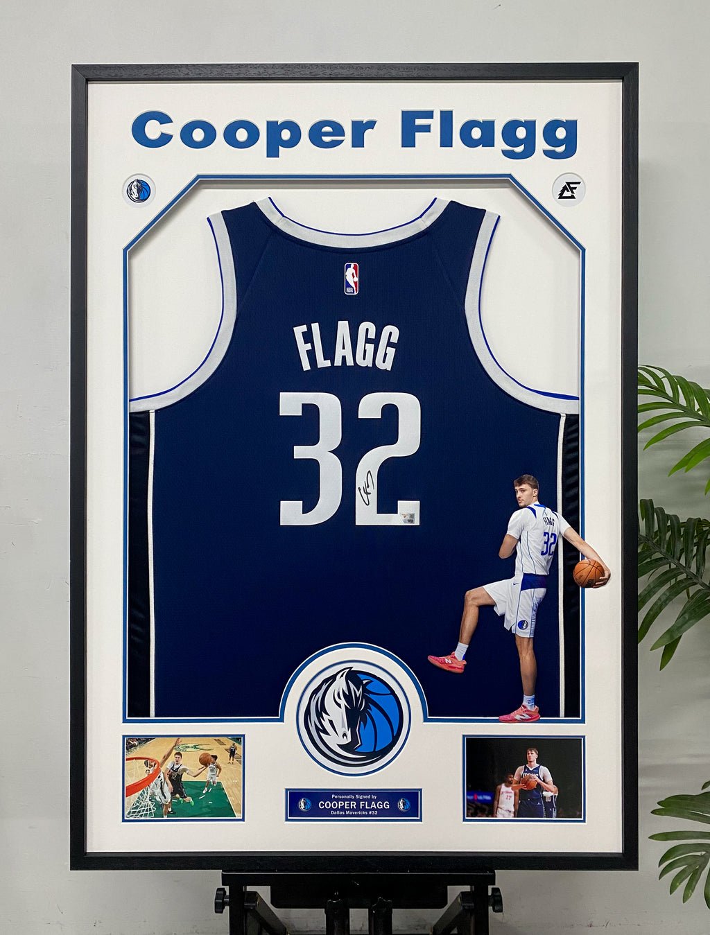 Cooper Flagg Dallas Mavericks 32 Signed Navy Jersey Display Frame