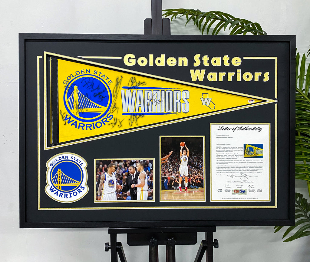 Golden State Warriors Multi-Player Signed Pennant Framing