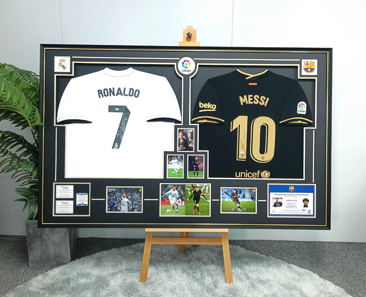 Messi & Cristiano Ronaldo Dual Player Autographed Custom Framed Jersey