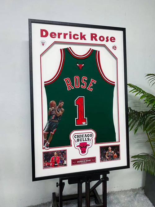Derrick Rose Chicago Bulls 1 Signed Green Jersey Display Frame