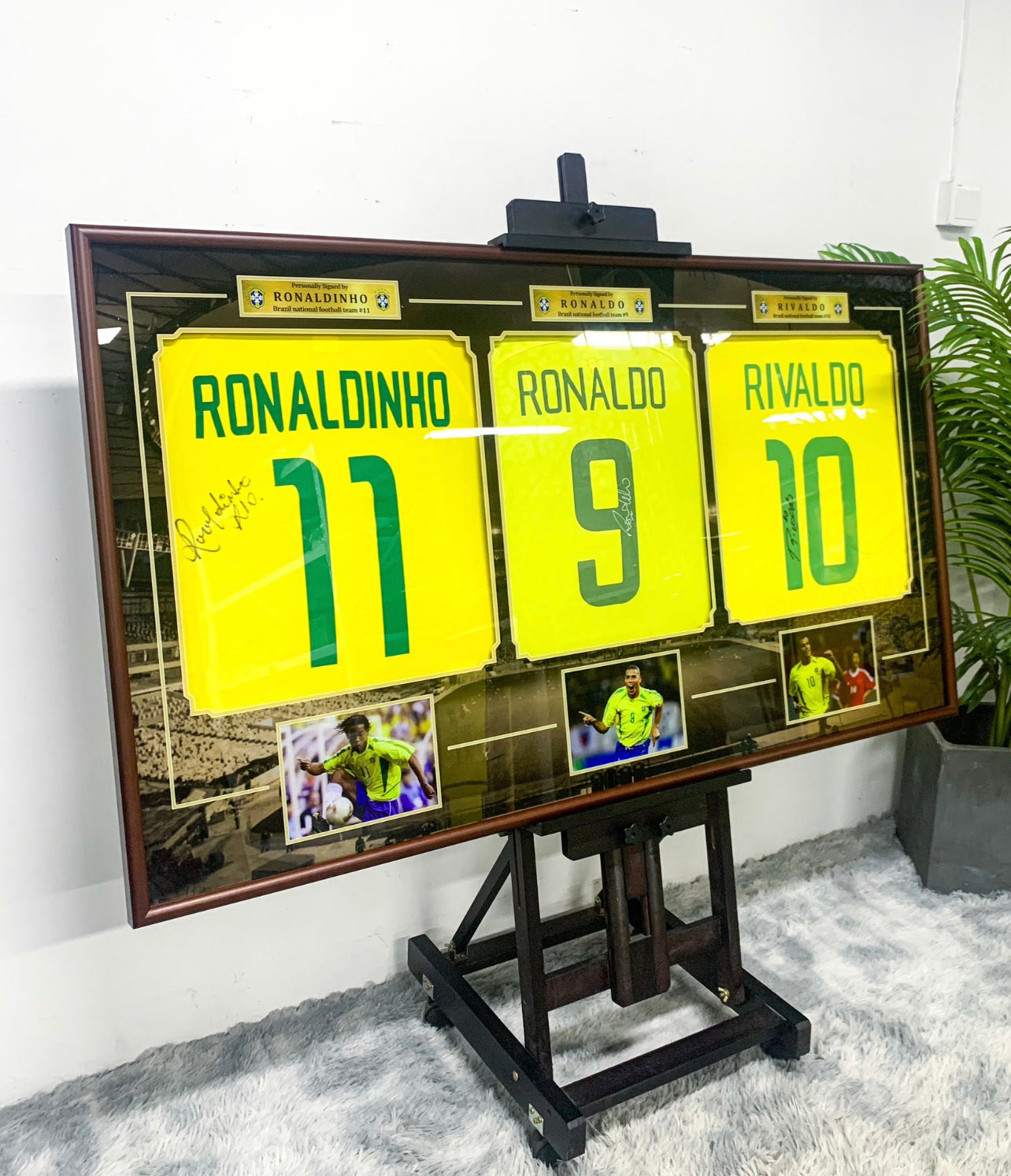 Ronaldo Rivaldo Brazil National Team Autographed Custom Framed Jersey