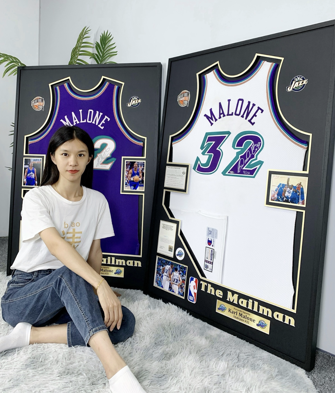 Karl Malone Utah Jazz Autographed Jersey Custom Framing
