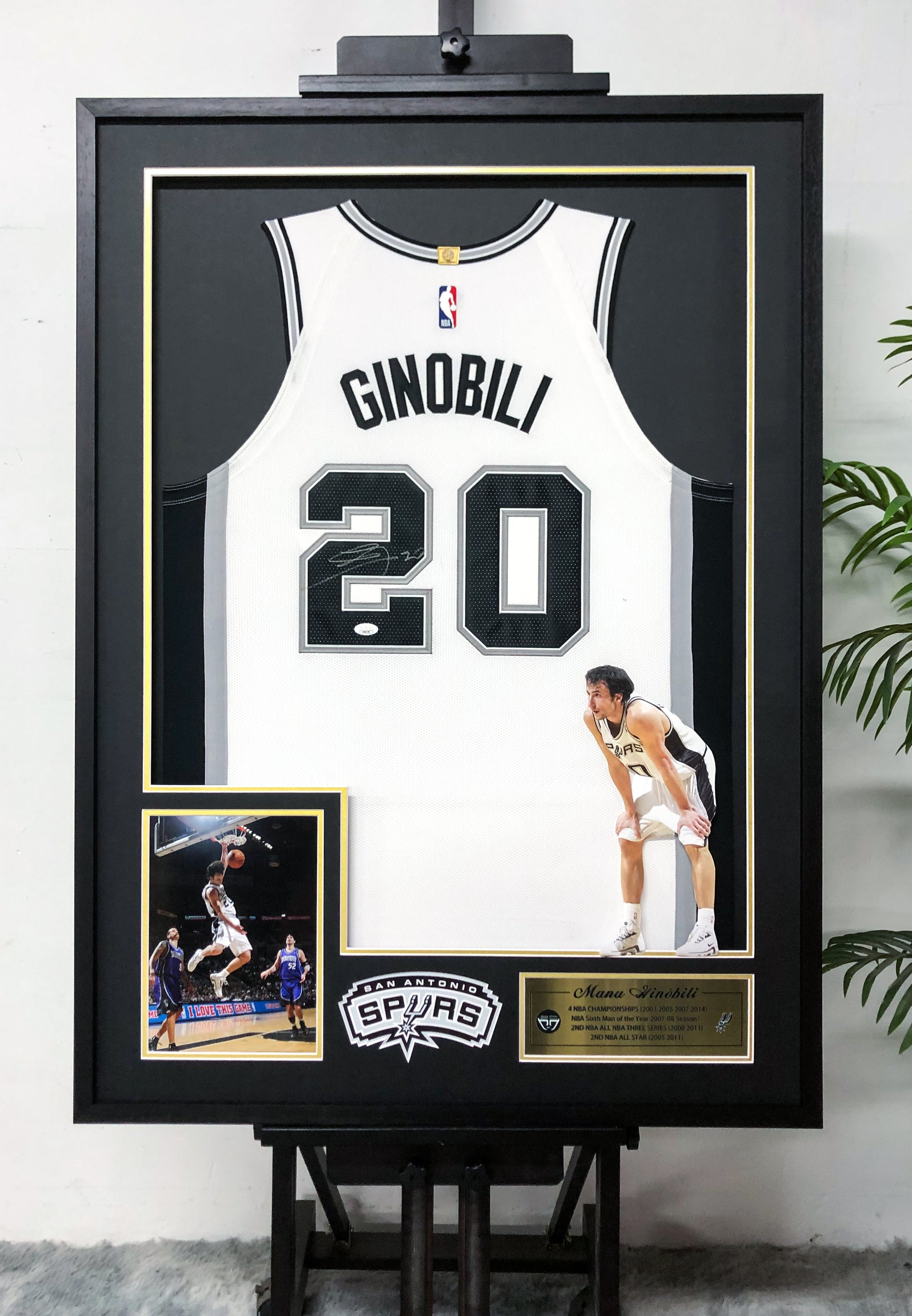 Manu Ginóbili San Antonio Spurs Autographed Jersey Custom Framed