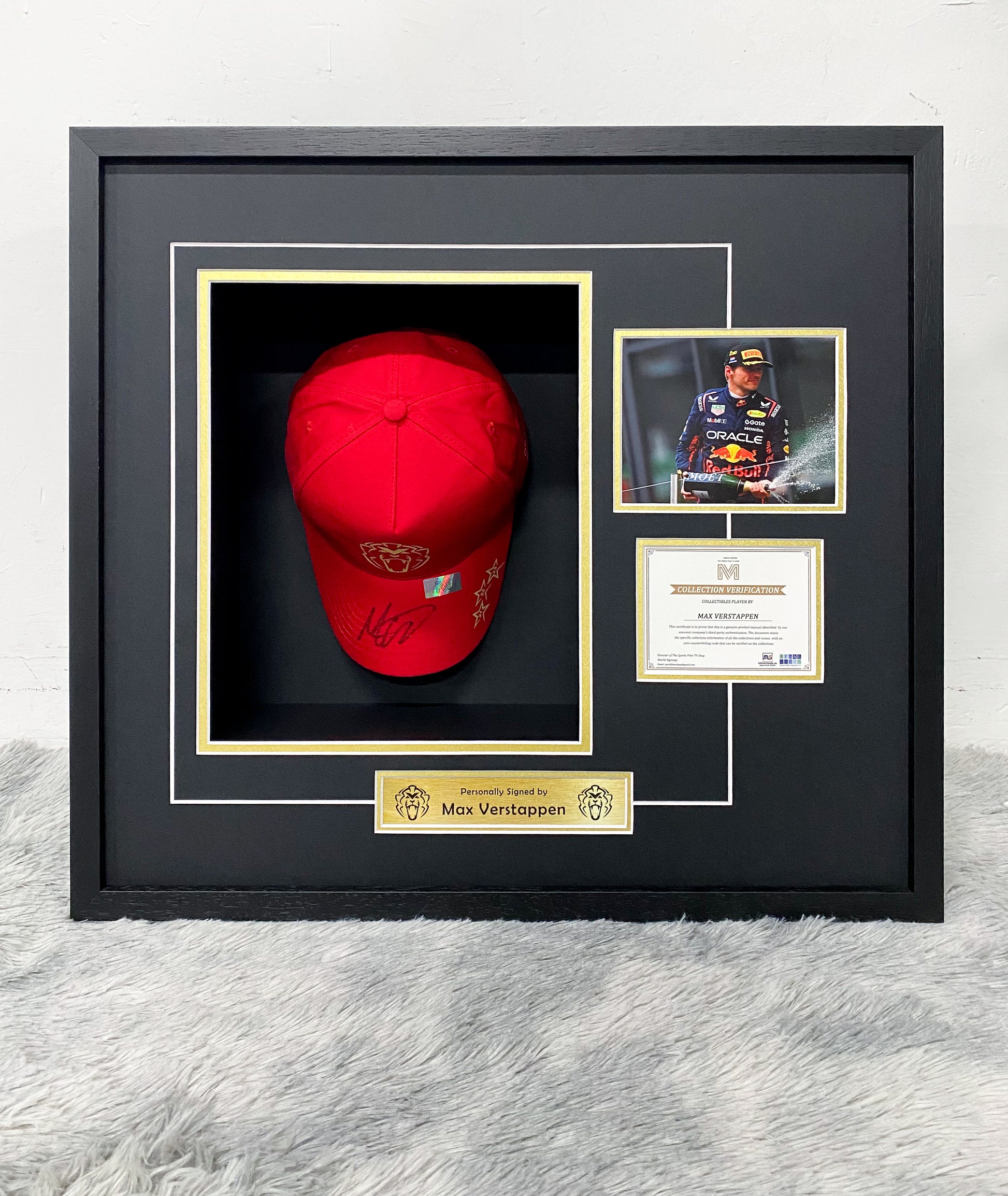 Max Verstappen Red Bull Racing Signed Red Cap Framed Display
