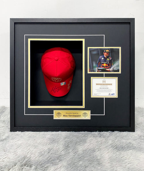 Max Verstappen Red Bull Racing Signed Red Cap Framed Display