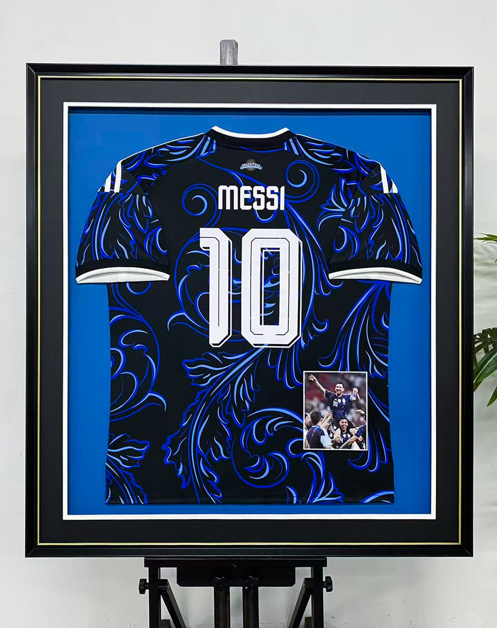Lionel Messi Argentina 10 Black Blue Special Edition Jersey Display Frame