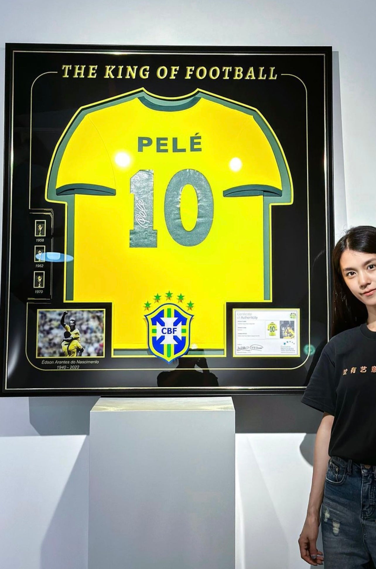 Pele Edson Nascimento Brazil National Team Autographed Custom Framed Jersey