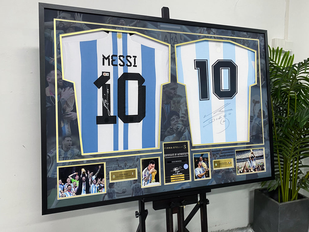 Messi & Maradona Argentina Dual‑Signed Framed Jerseys