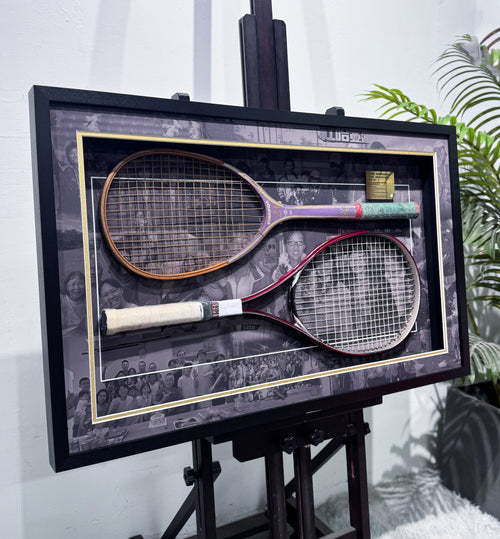 Vintage Wooden Tennis Rackets Memorial Shadow Box Display Frame