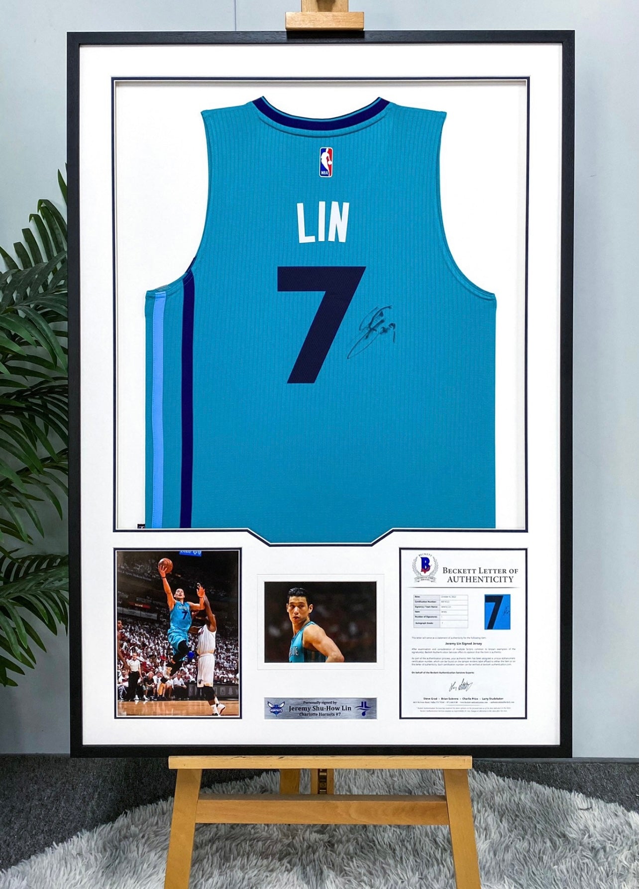 Jeremy Lin Charlotte Hornets Autographed Framed Jersey