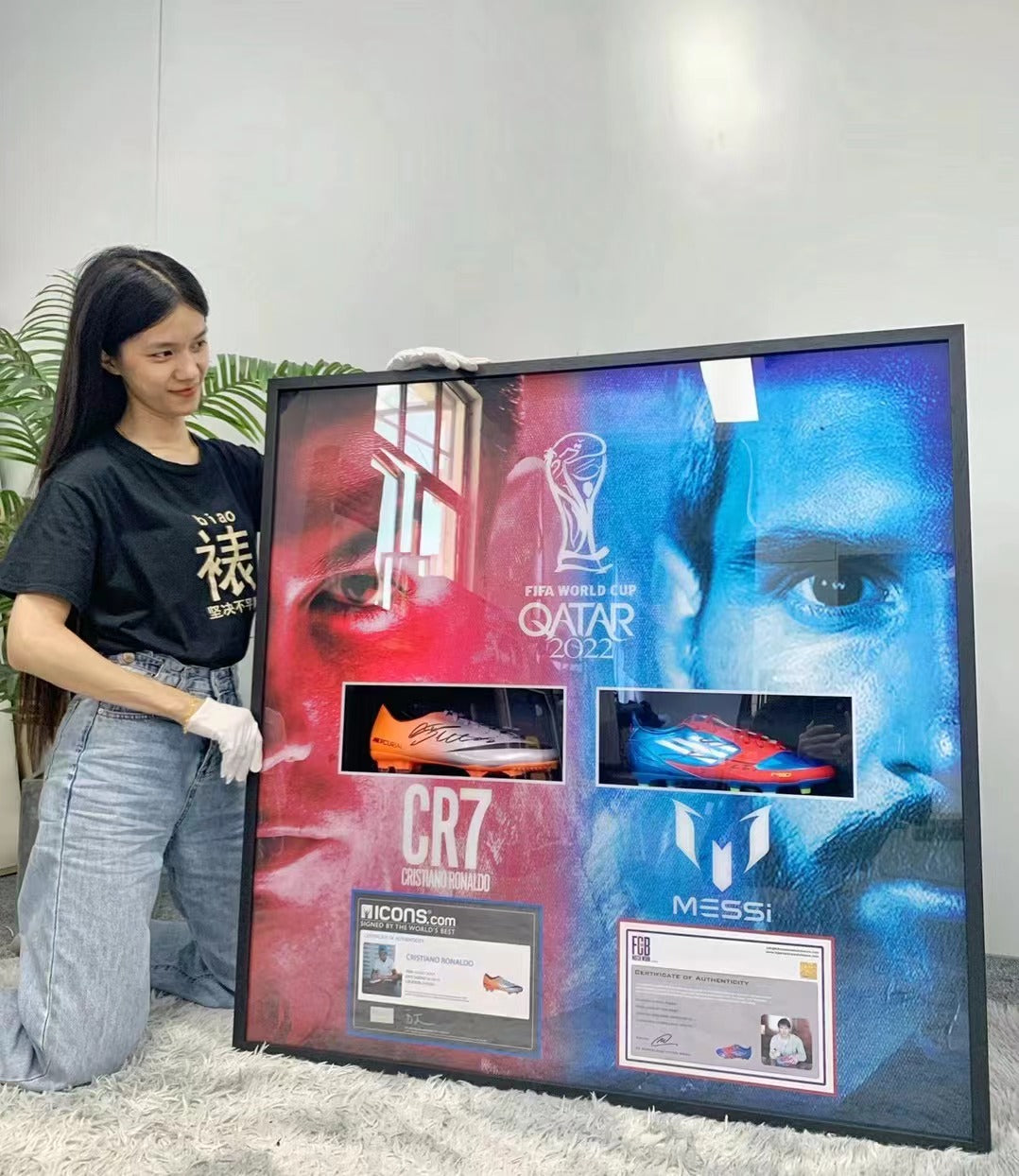Lionel Messi & Cristiano Ronaldo Signed Sneakers Custom Framing