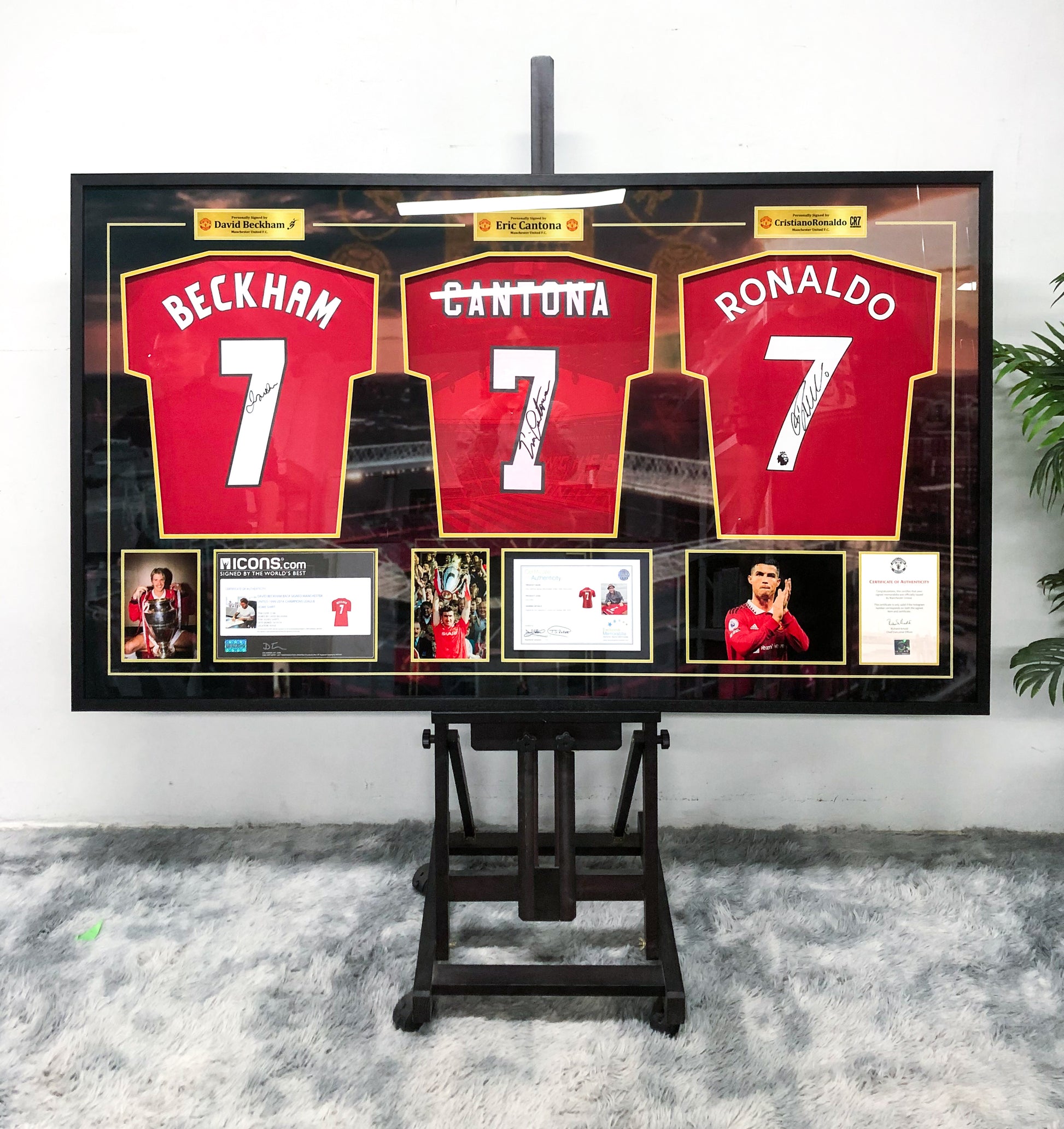 David Beckham&Eric Cantona&Cristiano Ronaldo Manchester United Jersey Custom Framing