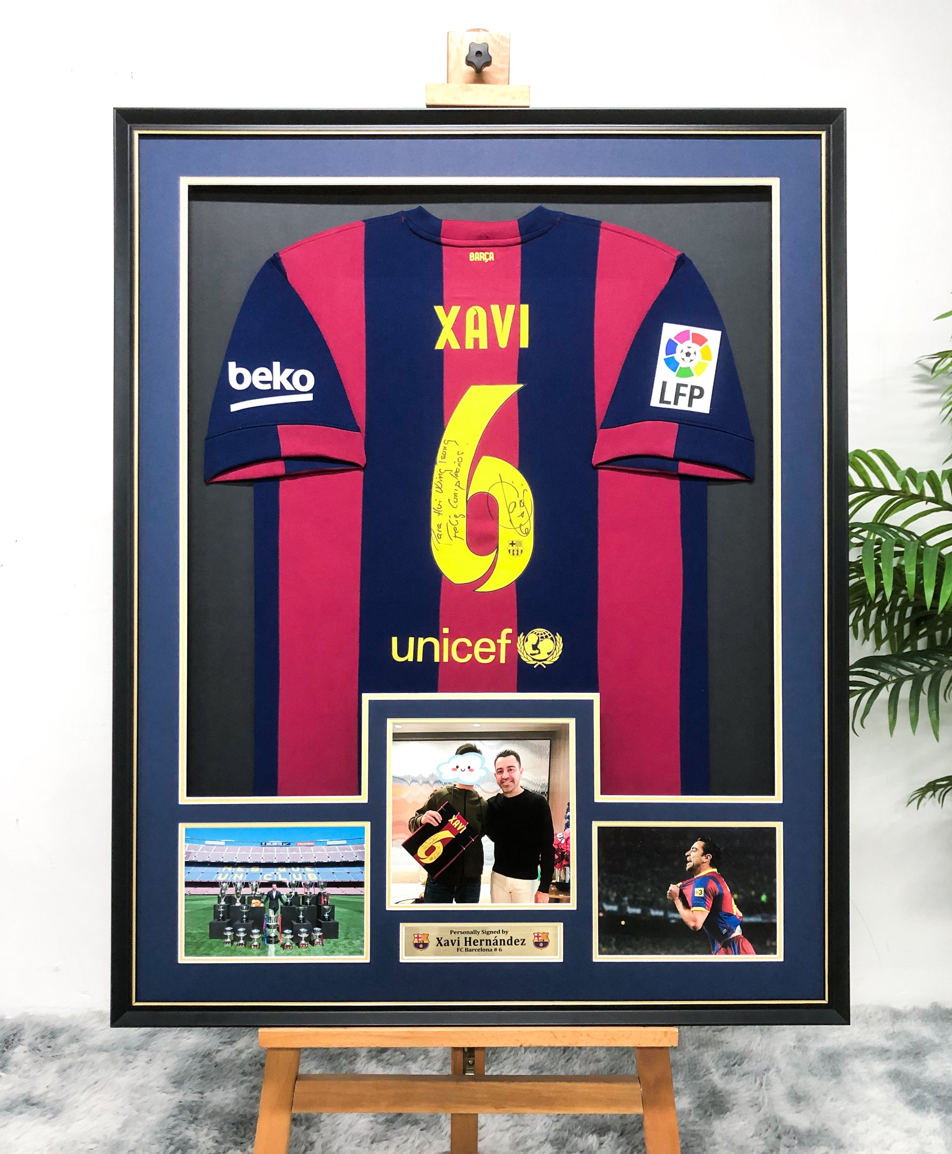 Xavi FC Barcelona Autographed Custom Framed Jersey