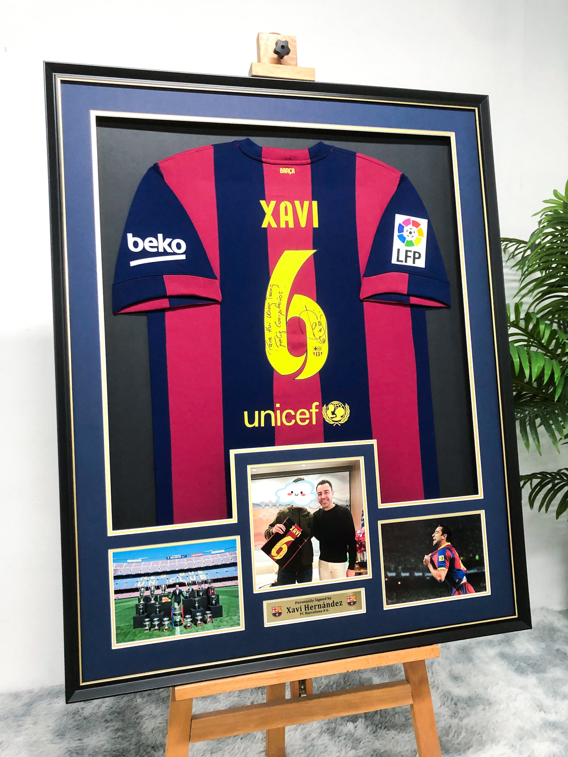 Xavi FC Barcelona Autographed Custom Framed Jersey