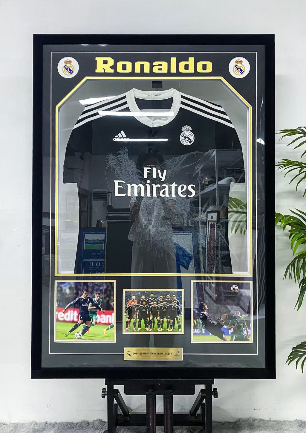 Cristiano Ronaldo Real Madrid 2014-15 Champions League Away Signed Black Jersey Framed Display