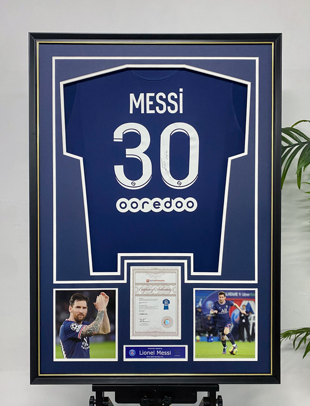 Lionel Messi PSG Home Autographed Jersey Framing