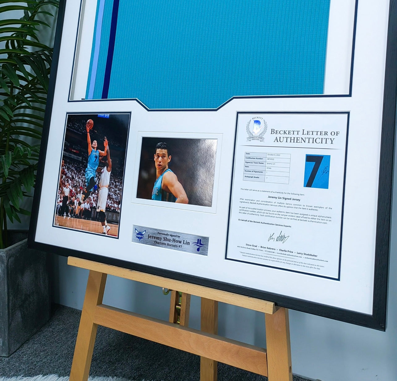 Jeremy Lin Charlotte Hornets Autographed Framed Jersey