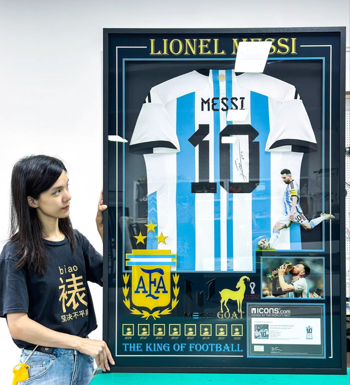 Argentina Lionel Messi  Autographed Jersey with Personalized Custom Design Framed 000023