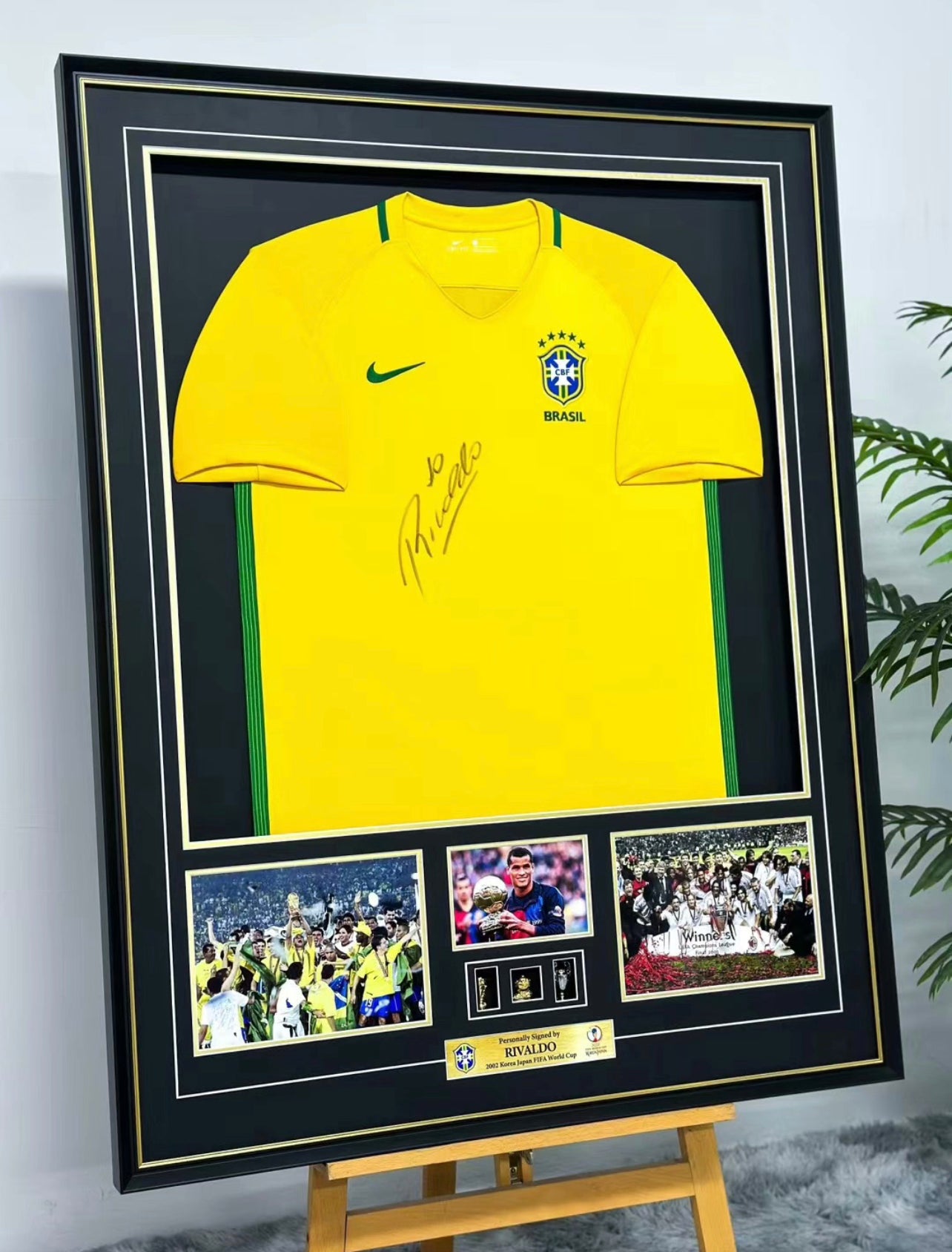 Rivaldo Ferreira Brazil National Team Autographed Custom Framed Jersey