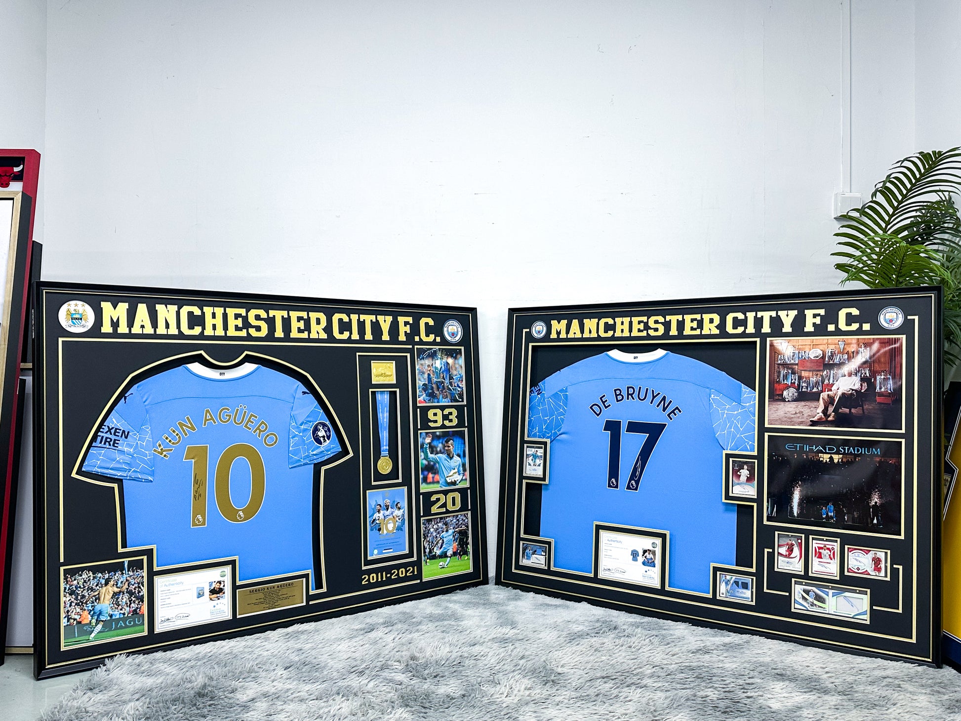 Kun Agüero & Kevin De Bruyne Manchester City FC Autographed Custom Framed Jersey