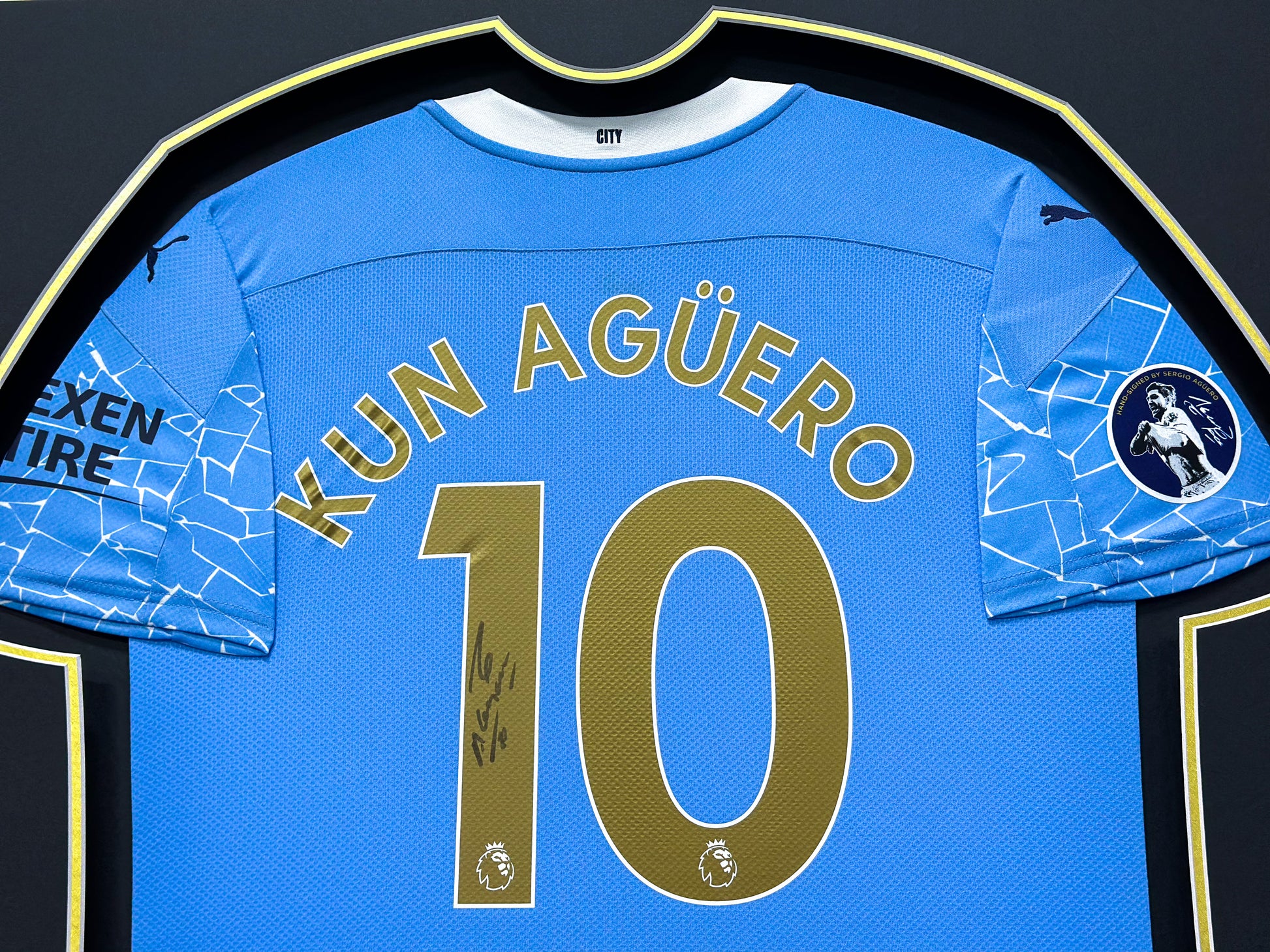 Kun Agüero & Kevin De Bruyne Manchester City FC Autographed Custom Framed Jersey