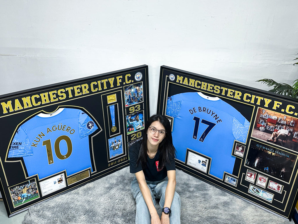 Kun Agüero & Kevin De Bruyne Manchester City FC Autographed Custom Framed Jersey