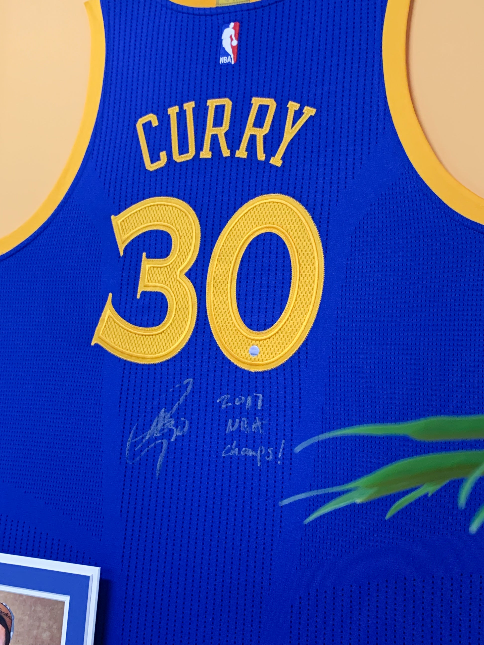 Golden State Warriors Stephen Curry Autographed Jersey with Personalized Custom Design Framed 000017