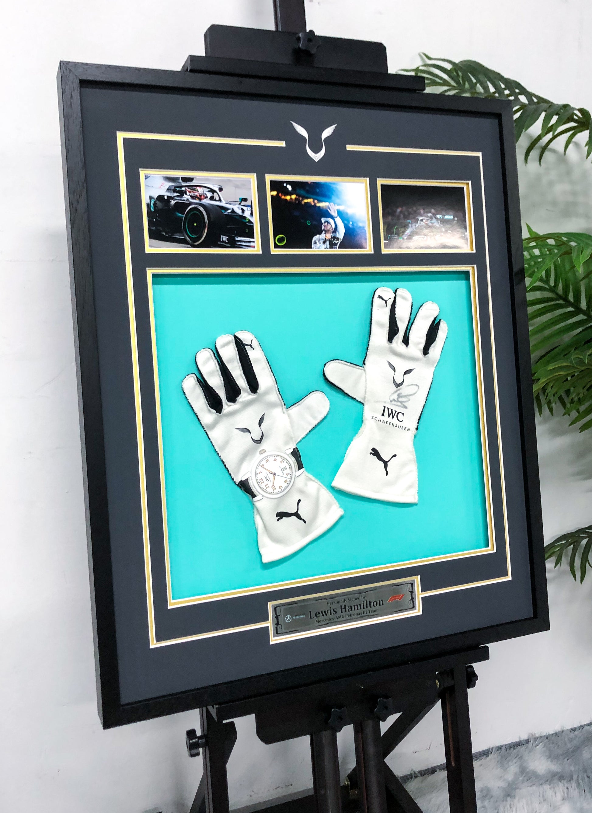 Lewis Hamilton Racing Gloves Custom Framed Memorabilia