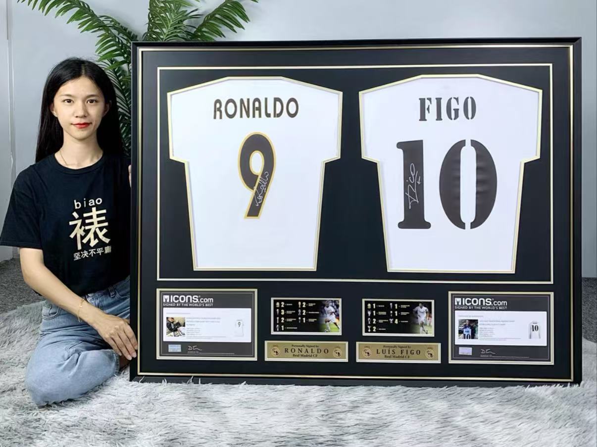 Ronaldo & Figo Combined Autographed Framed Jersey