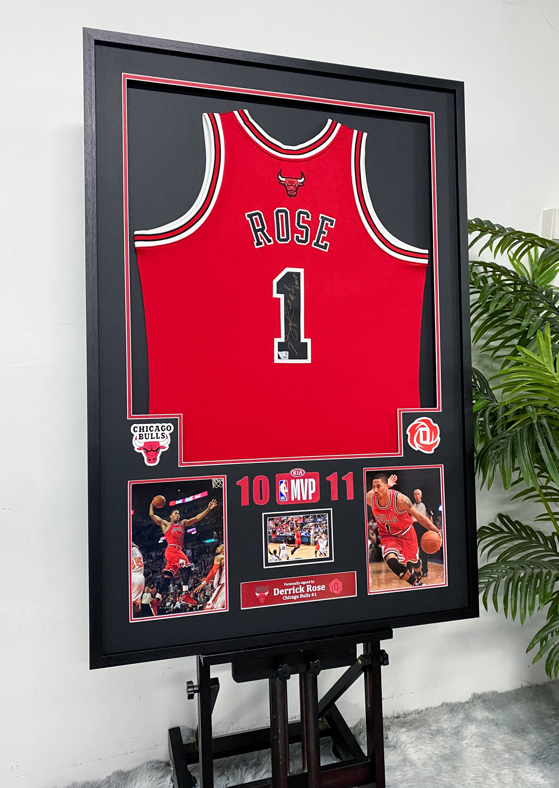 Derrick Rose Chicago Bulls #1 Signed Red Jersey Framed Display